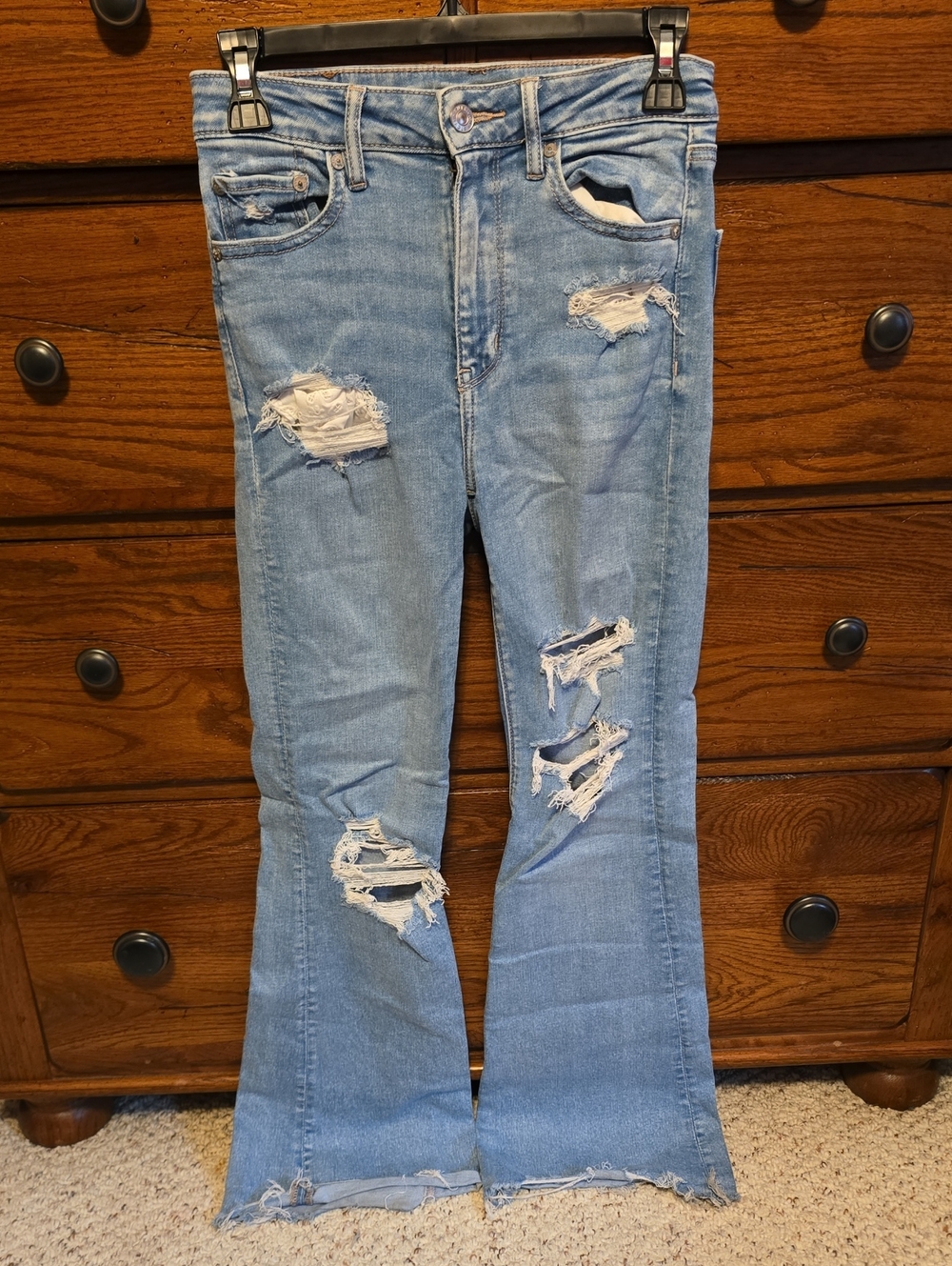 American Eagle Outfitters Light Blue Distressed Flare Jeans